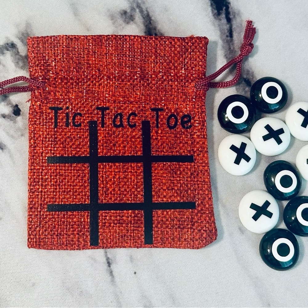 Red Tic-Tac-Toe Set with Black and White Pieces